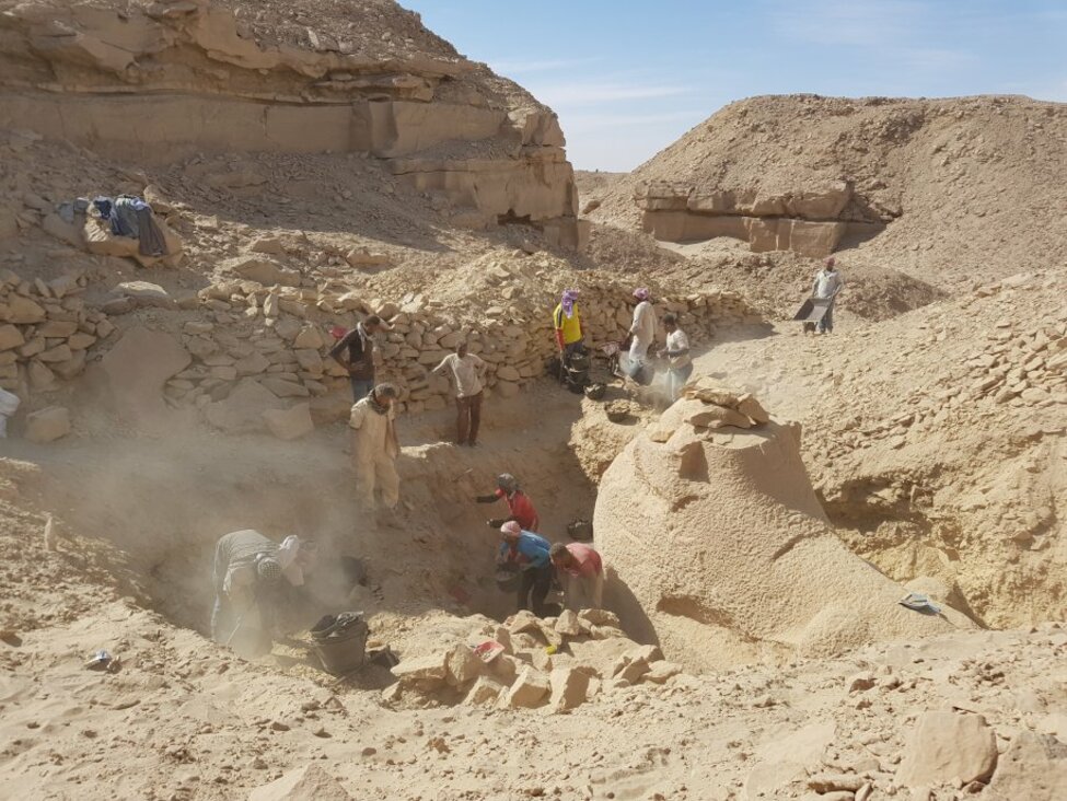 Den svenska utgrävningen vid Gebel el-Silsila i Egypten som här på bilden i en sandstensverkstad hittat en kriosfinx.